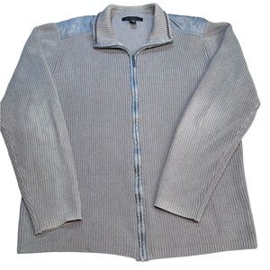 Kenneth Cole New York Men's Cotton Gray Full Zip-Up Ribbed knit Sweater